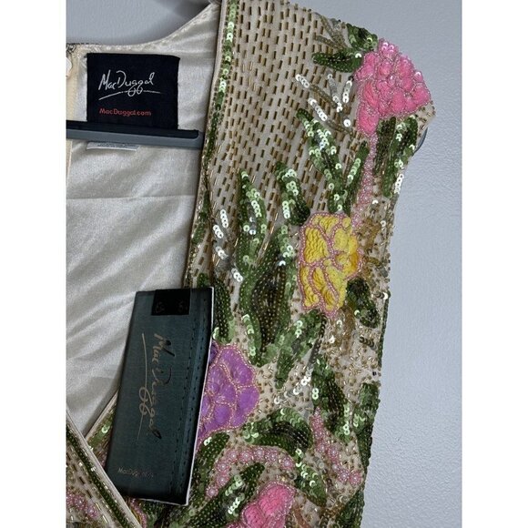 Mac Duggal Floral Beaded V-Neck High Slit Cap Sleeve Evening Gown Size 12 NWT - Picture 7 of 10